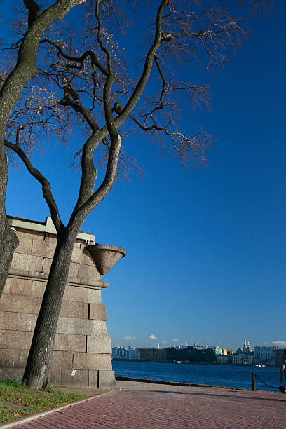 Peter And Paul's Fortress bastion behind trees stock photo