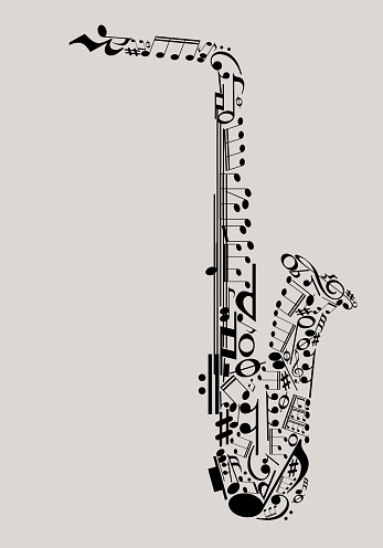 Music, saxophone made with musical symbols