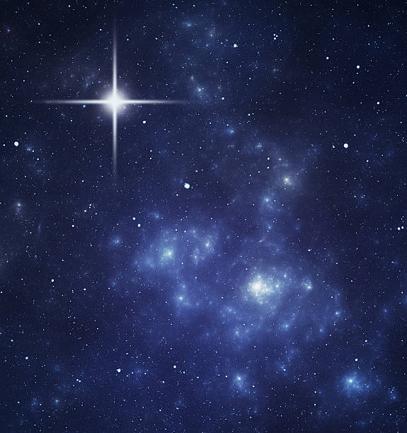 istock Blue night sky with a bright star in the top left corner 91765949