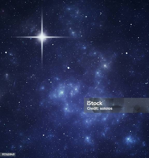 Blue Night Sky With A Bright Star In The Top Left Corner Stock Photo - Download Image Now