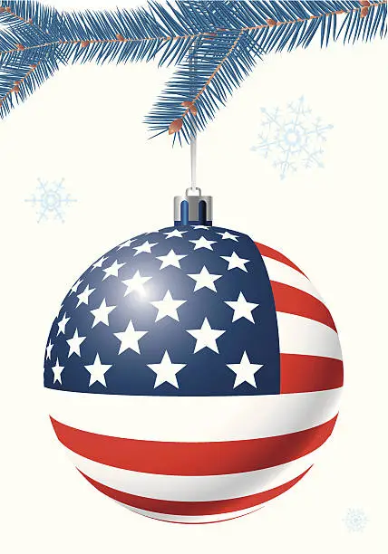 Vector illustration of Christmas ball with US flag.