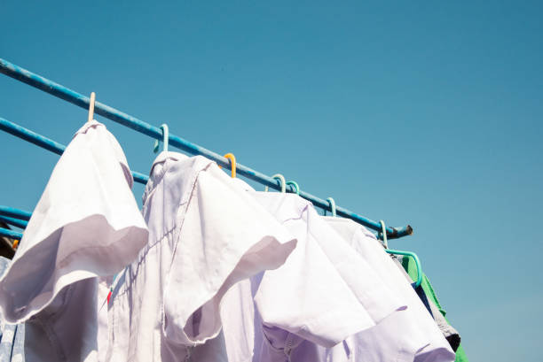 istock Close up White school uniform on clothes line 917664510