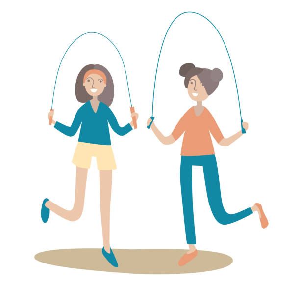 istock Two girls jumping rope. Healthy lifestyle. Vector illustration, isolated on white. 917664578