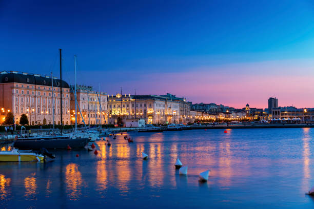 The port city of Trieste at sunset, Italy The port city of Trieste at sunset, Northeast Italy trieste stock pictures, royalty-free photos & images