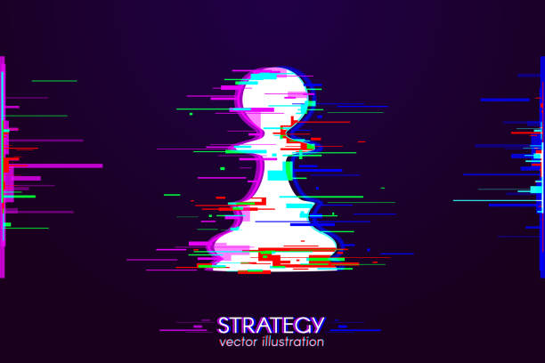 ilustraciones, imágenes clip art, dibujos animados e iconos de stock de estrategia ajedrez peón glitch - chess pawn red blue leisure games