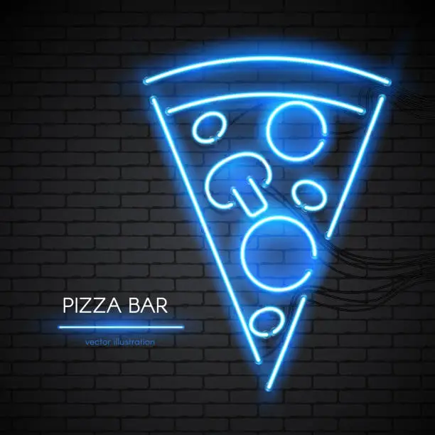 Vector illustration of Pizza from neon lamp blue