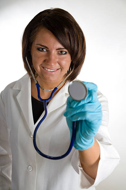 lab coat modell - healthcare and medicine smiling group of people lab coat stock-fotos und bilder