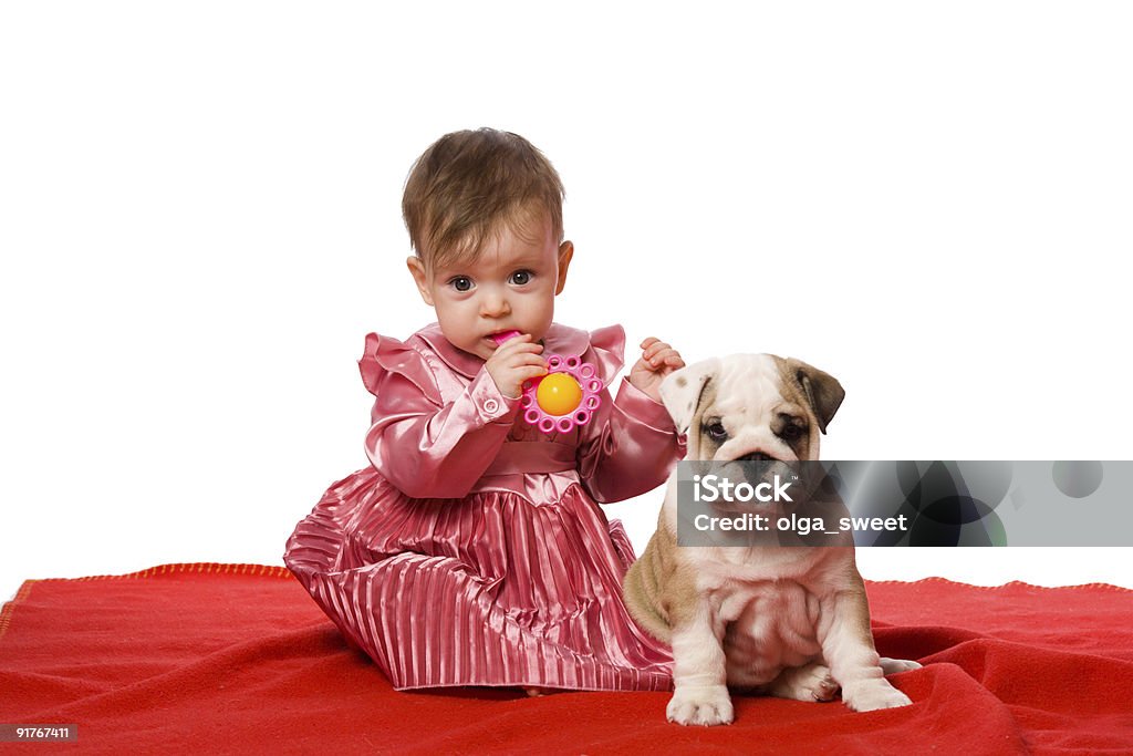 Dziecko i puppy - Zbiór zdjęć royalty-free (Buldog)