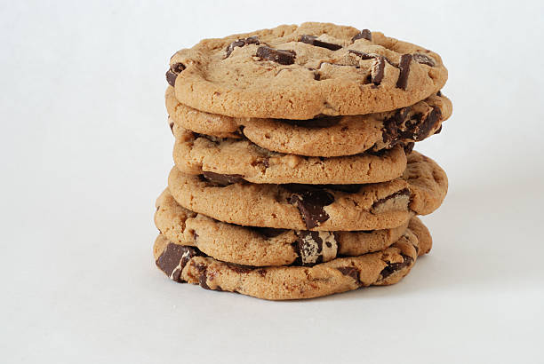 chocolate chunk cookie stack stock photo