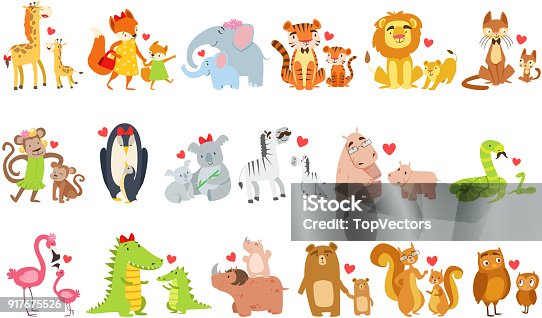 istock Small Animals And Their Moms Illustration Set 917675526