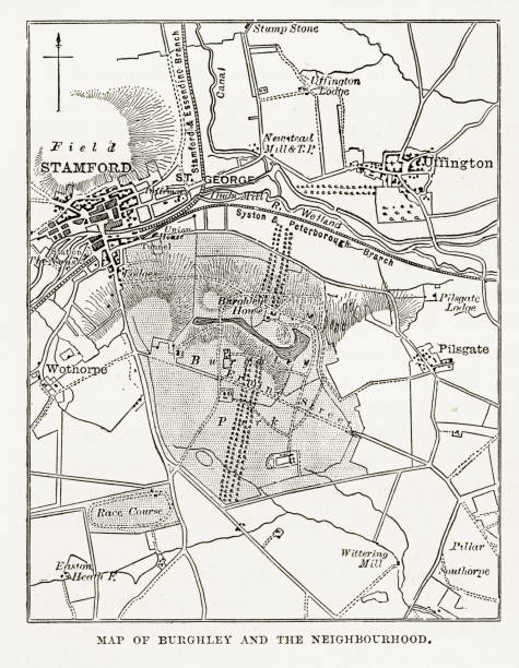 istock Map of Burghley and Neighborhoods, England Victorian Engraving, 1840 917675830