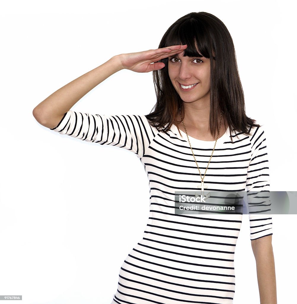 Nautique Salute: Jolie jeune femme Faire le salut militaire - Photo de Adulte libre de droits