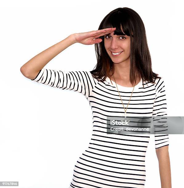 Photo libre de droit de Nautique Salute Jolie Jeune Femme Faire Le Salut Militaire banque d'images et plus d'images libres de droit de Adulte