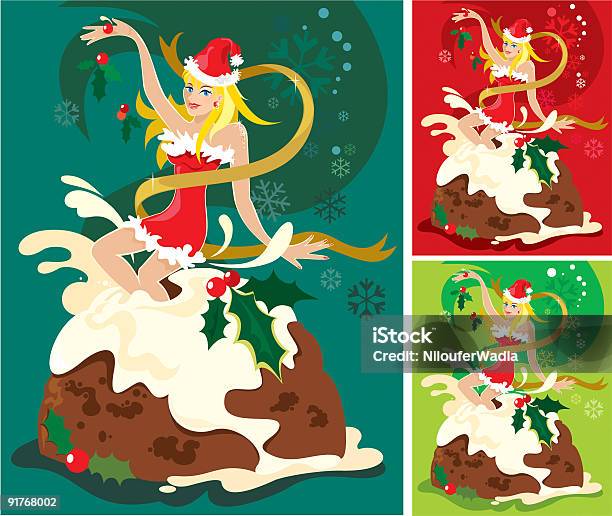여자아이 만들진 크리스마스 케이크 겨우살이과에 대한 스톡 벡터 아트 및 기타 이미지 - 겨우살이과, 공휴일, 과일