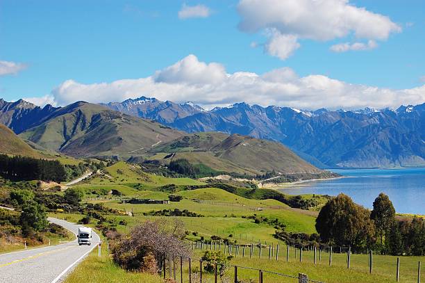 istock Mountain and meadow in New Zealand spring 91768263