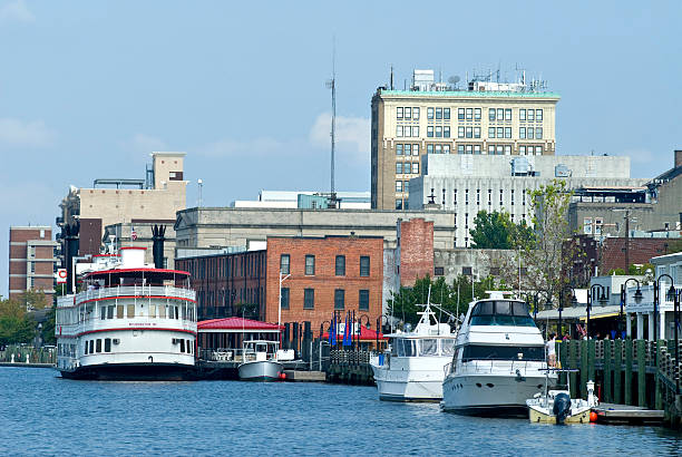 Wilmington, NC from Cape Fear River  wilmington north carolina stock pictures, royalty-free photos & images