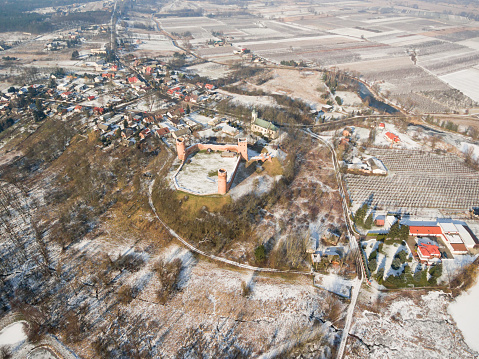 Aerial view of castle in Czersk, Poland