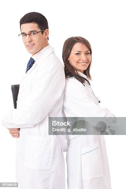 두 행복함 디스트리토 직원관리 흰색 바탕에 그림자와 2명에 대한 스톡 사진 및 기타 이미지 - 2명, 간호사, 건강 진단