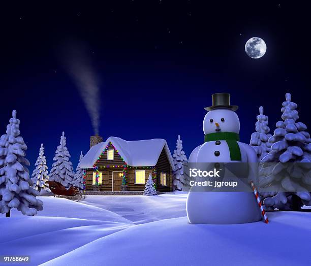 Christmas Snow Cabin Stock Photo - Download Image Now - Candy Cane, Christmas, Christmas Lights