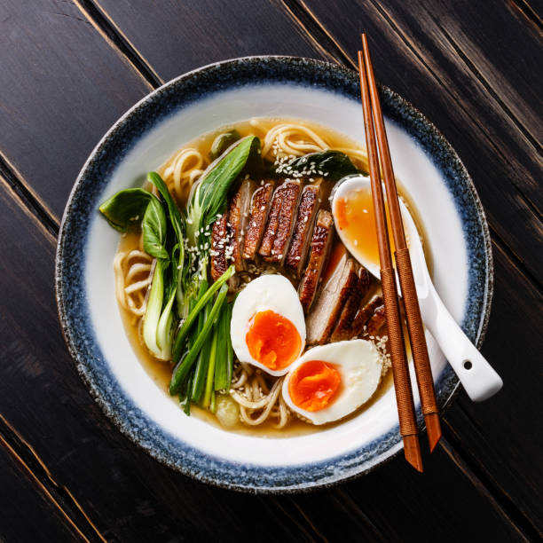istock Ramen noodles with Duck, egg and pak choi cabbage 917691378