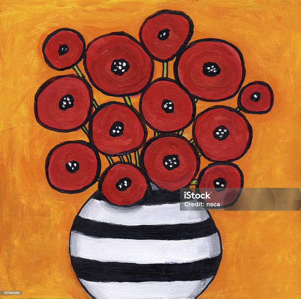 Red Poppies Striped Vase Painting Stock Photo - Download Image Now - Funky,  Painting - Art Product, Art - iStock