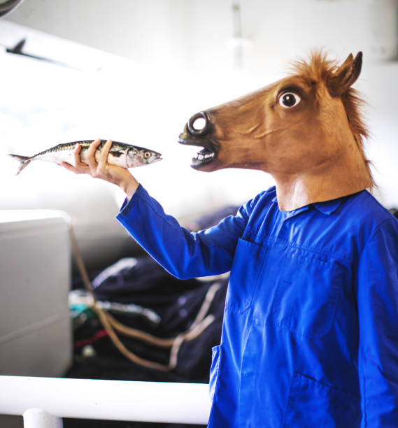 istock Horse head fisherman with fresh fish 917695600