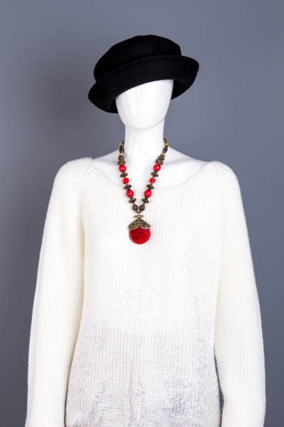 istock White knitted sweater and necklace. 917696886