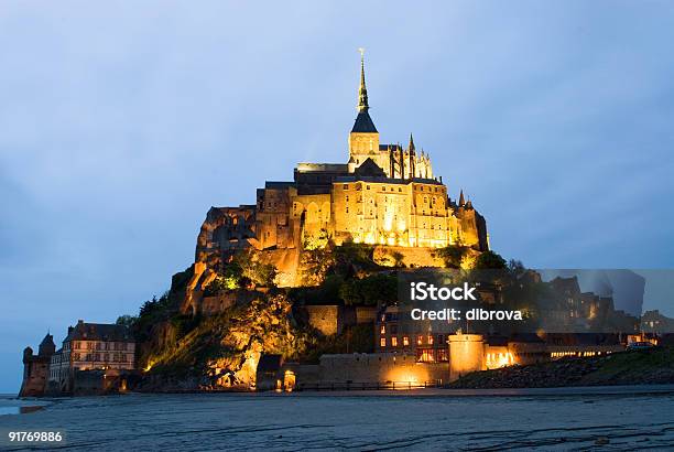 Abbey Le Mont Saint Michel Night View Stock Photo - Download Image Now - Abbey - Monastery, Architecture, Castle