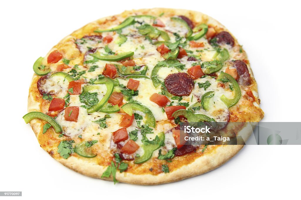 pizza/sfondo bianco - Foto stock royalty-free di Alimentazione non salutare