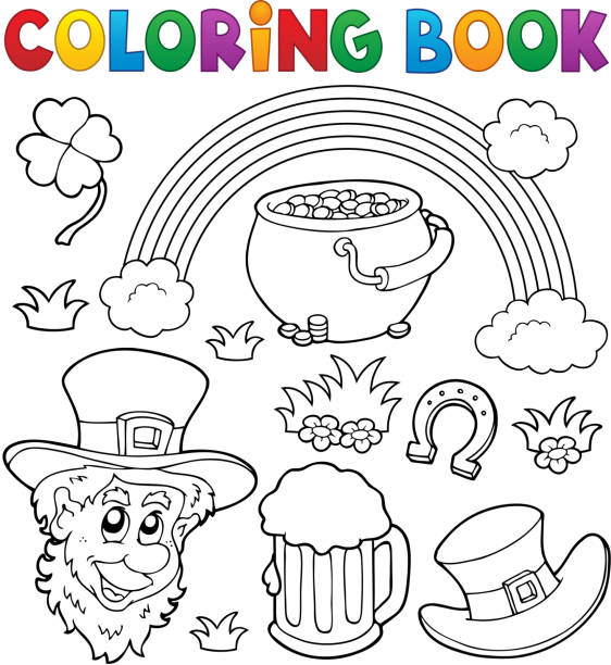 раскраска книга святого патрика день тема 1 - luck st patricks day horseshoe rainbow stock illustrations