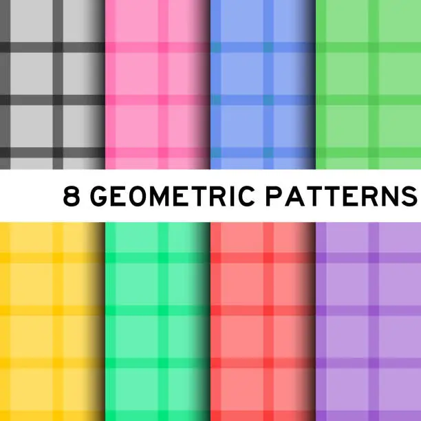 Vector illustration of 8 pastel color of square geometric seamless pattern (Vector)