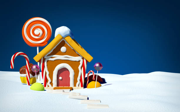 gingerbread house on snow field