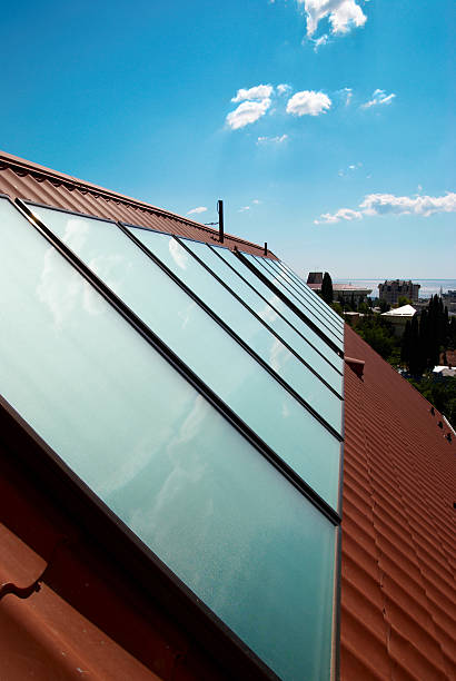 istock Solar panels (geliosystem) on the house roof. 91770459