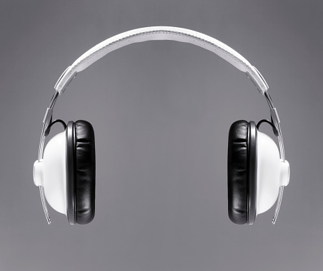 Wireless headphones with copy space on a white background