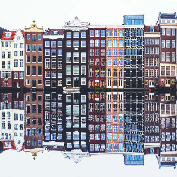 Typical Dutch houses built by the canal, Amsterdam, Netherland