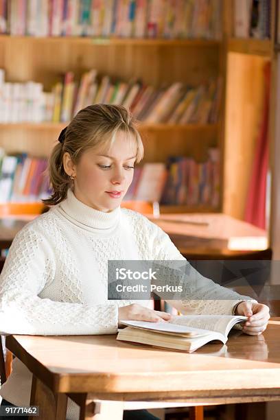 Student Girl In Library One Stock Photo - Download Image Now - Adult, Beautiful People, Beautiful Woman