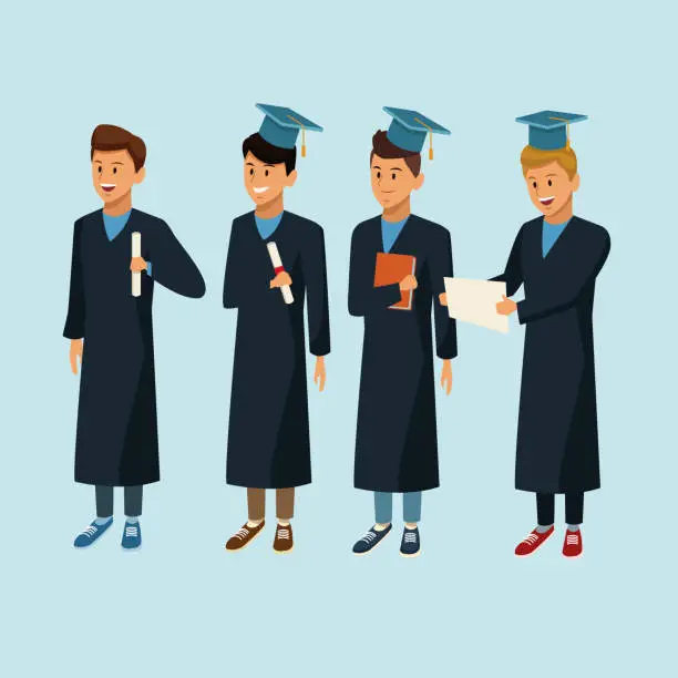 Vector illustration of Students in robe cartoon