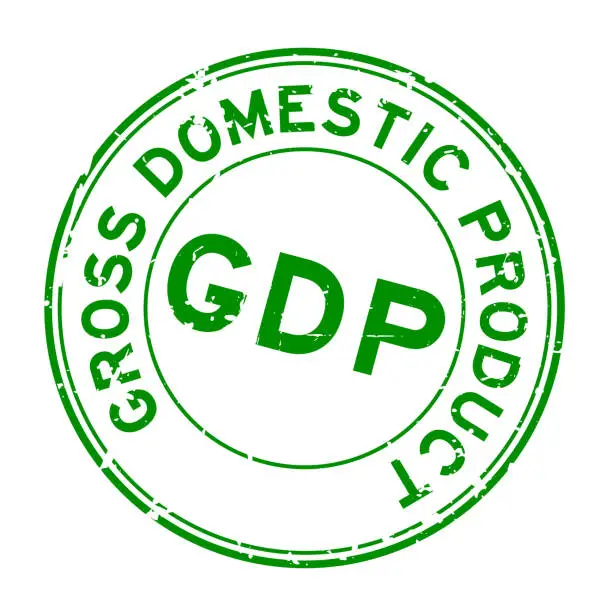 Vector illustration of Grunge green GDP (Gross domestic product) round rubber seal stamp on white background