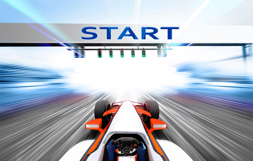3D illustration of sport car driving at high speed lap - motion blur