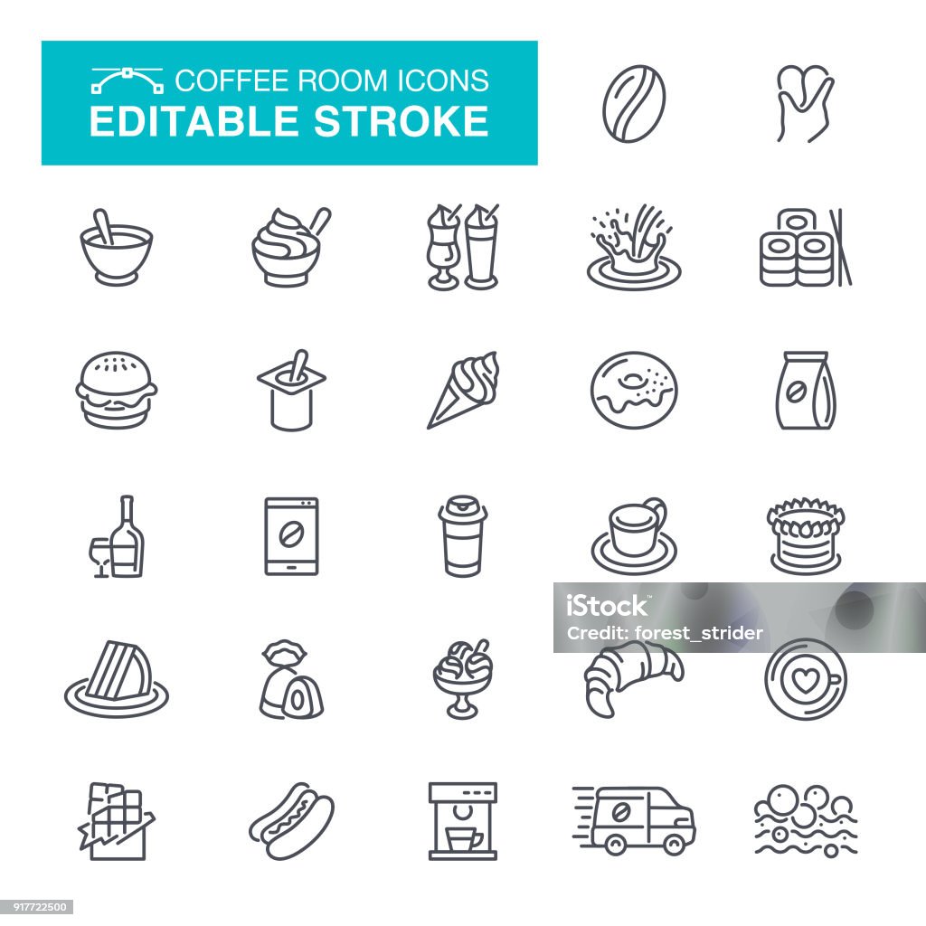 Coffee Room Editable Stroke Icons Cafe and Bakery Icon Set Editable Stroke Icon Symbol stock vector