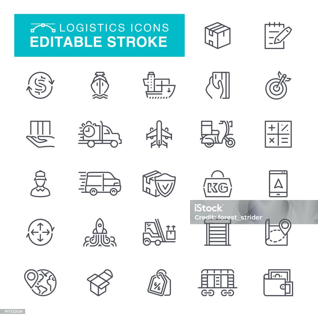 Logistics Editable Stroke Icons Delivery and Logistics Editable Stroke Icon Set Freight Transportation stock vector