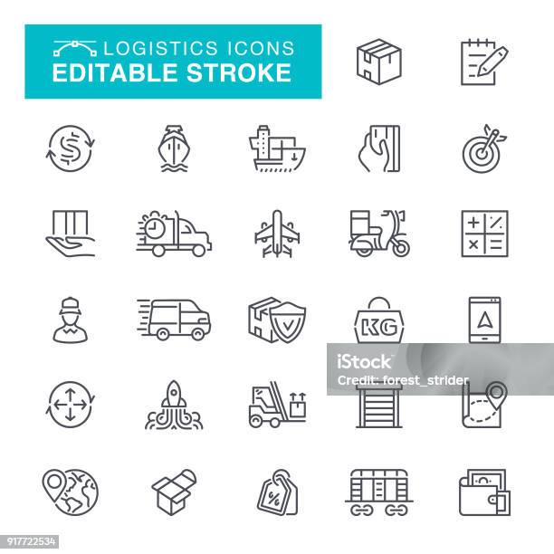 Logistics Editable Stroke Icons Stock Illustration - Download Image Now - Freight Transportation, Icon Symbol, Delivering