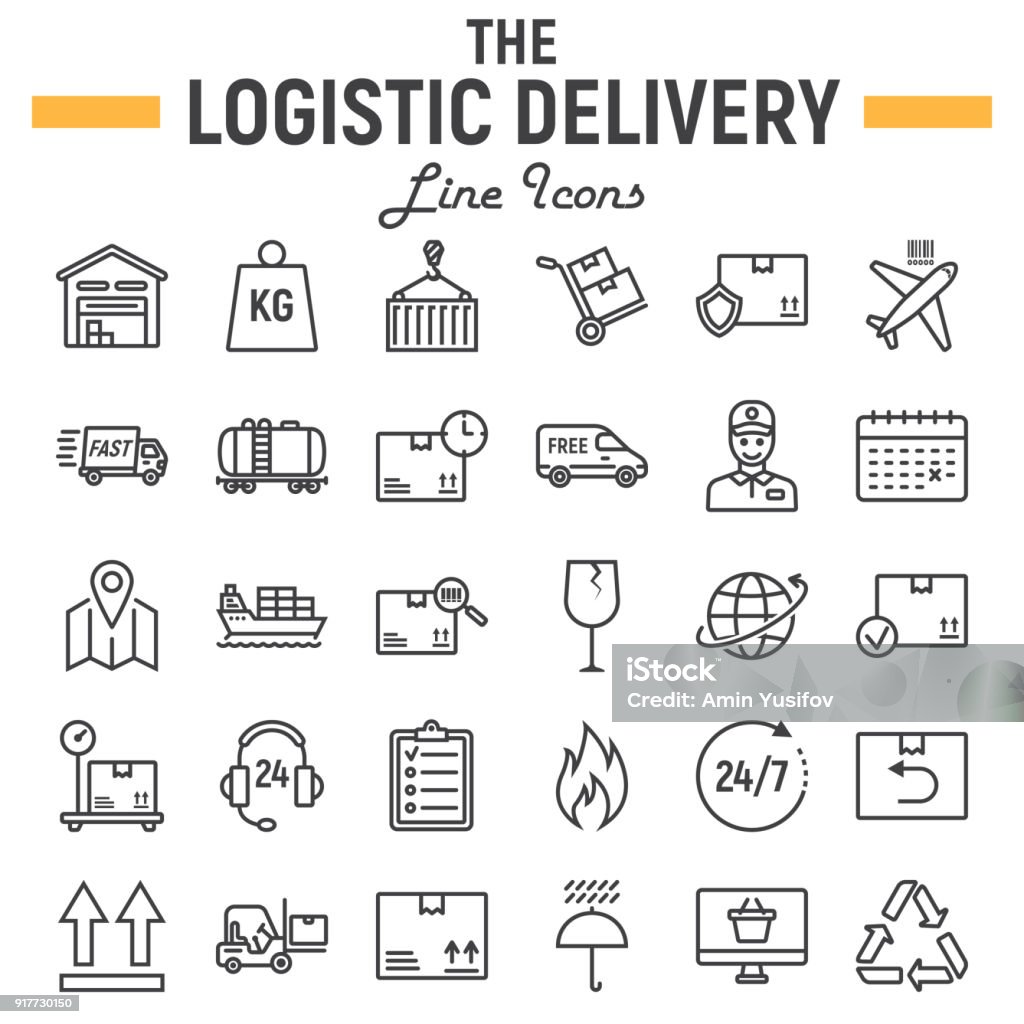 Logistic line icon set, Delivery symbols collection, vector sketches, logo illustrations, shipping signs linear pictograms package isolated on white background, eps 10. Icon Symbol stock vector
