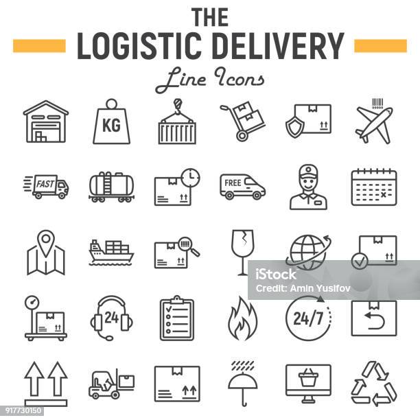 Logistic Line Icon Set Delivery Symbols Collection Vector Sketches Logo Illustrations Shipping Signs Linear Pictograms Package Isolated On White Background Eps 10 Stock Illustration - Download Image Now