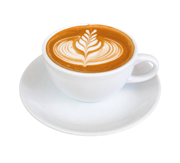 istock Hot coffee latte with beautiful milk foam latte art texture isolated on white background, clipping path included. 917734372