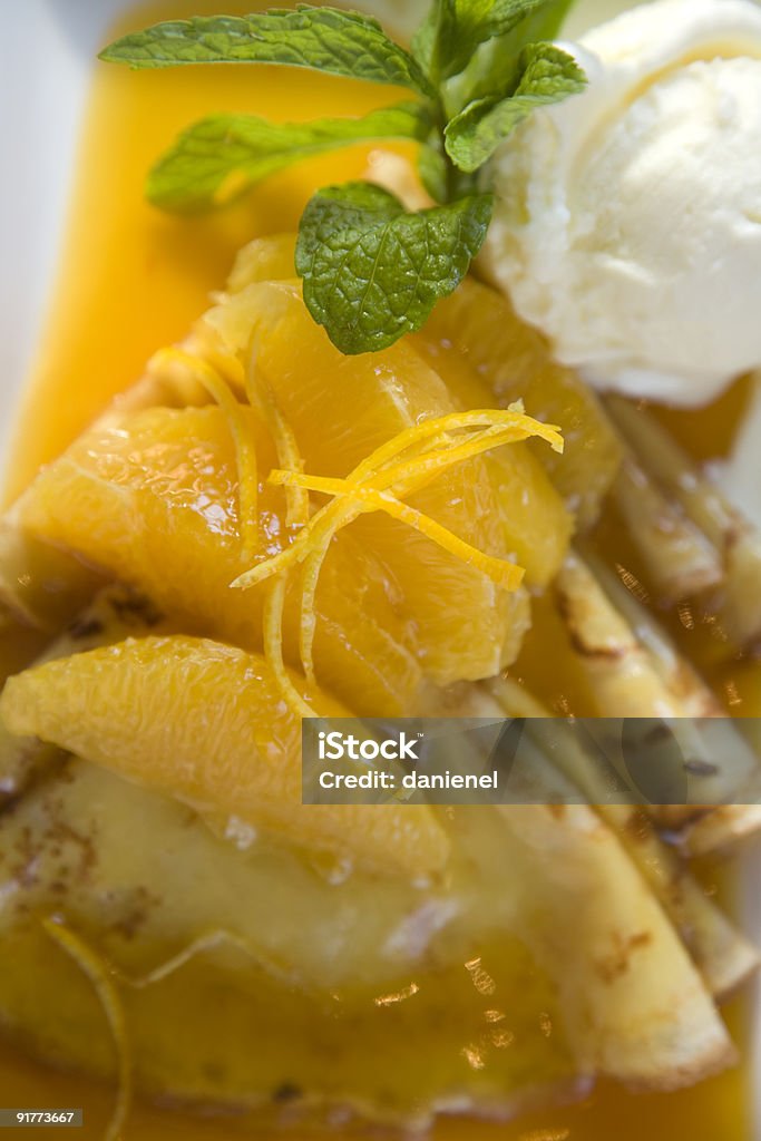 Citrus Pfannkuchen und Eiscreme - Lizenzfrei Dessert Stock-Foto