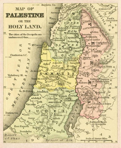 Palestine Palestine - 1844 Map dead sea stock illustrations