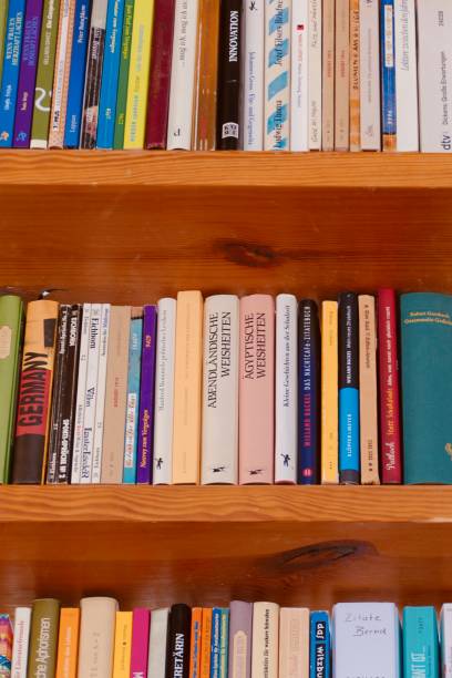 istock Brown book shelves full with books 917738008