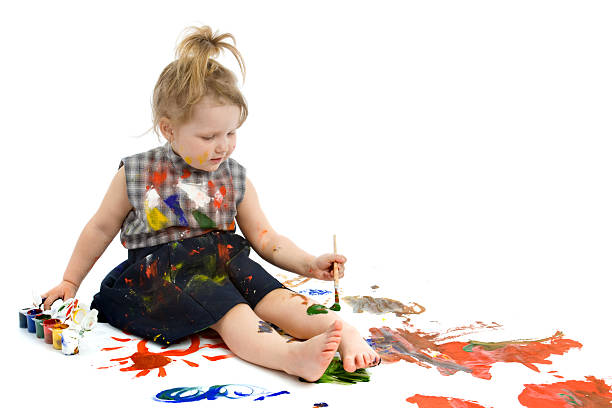 Cute baby paintings stock photo