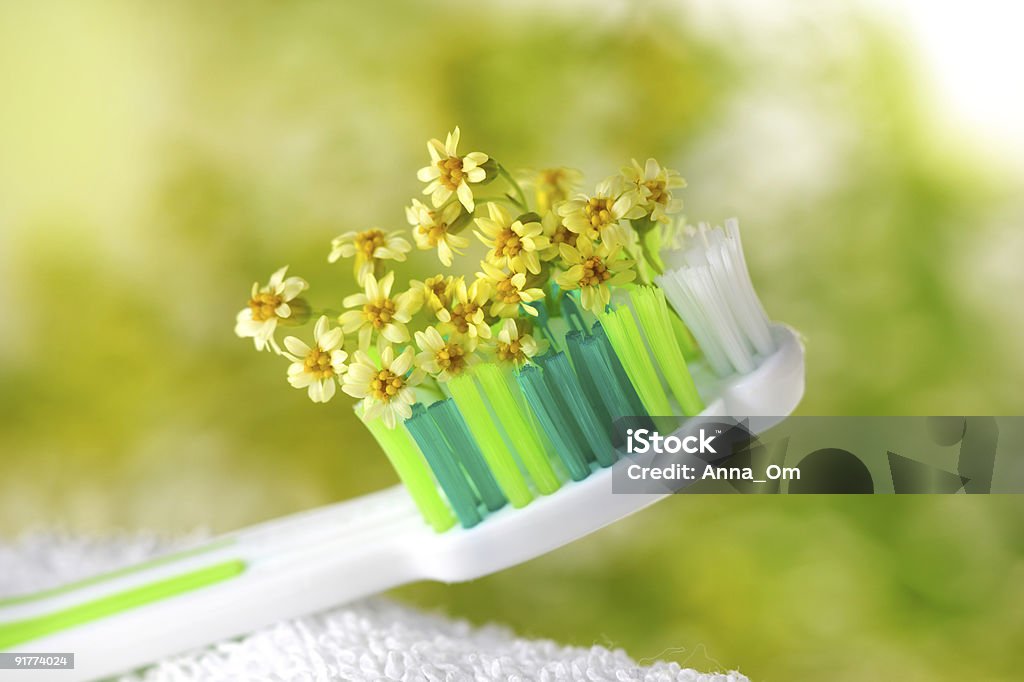 Toothbrush with tiny flowers Toothbrush with tiny flowers. Health care Body Care Stock Photo